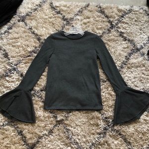 Grey Long Sleeve Top with Flared Sleeves